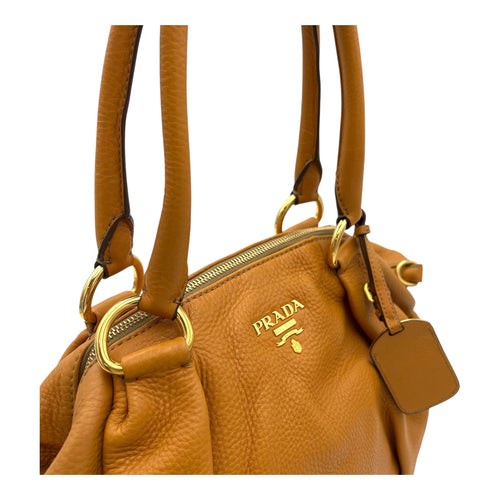 Prada Logo Top Handle Bag Yellow in Calfskin, Gold hardware_6