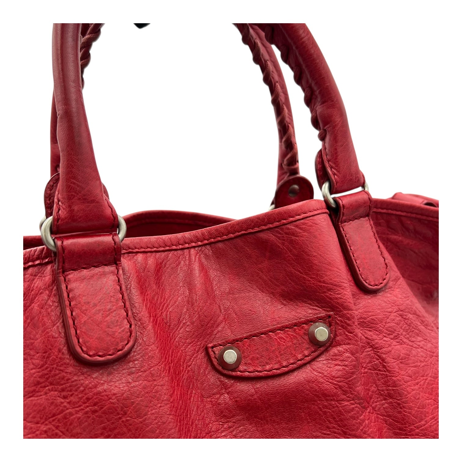 Balenciaga Others Top Handle Bag Red in Distressed Leather, Silver hardware_6