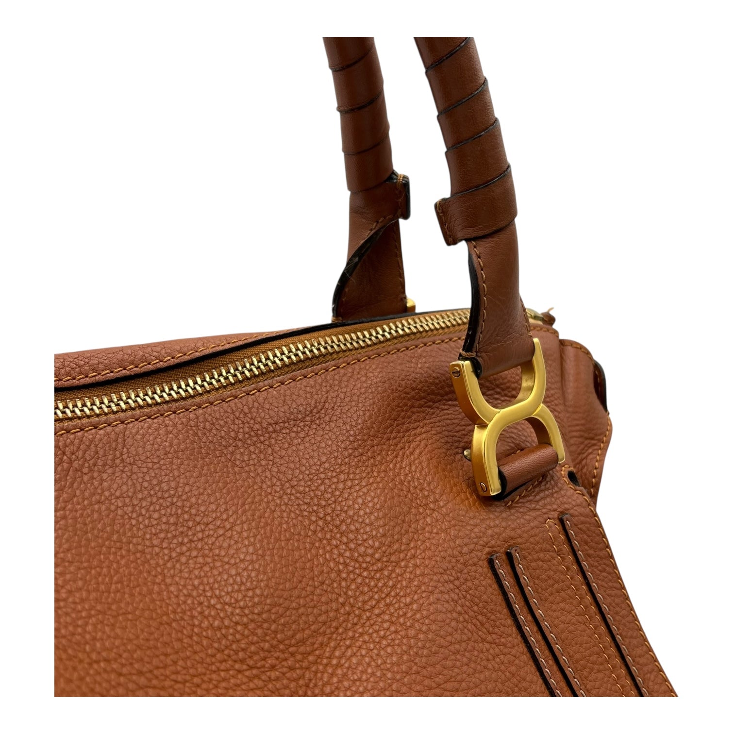 Chloé Marcie Large Brown Top Handle Bag in Calfskin, Gold hardware_6