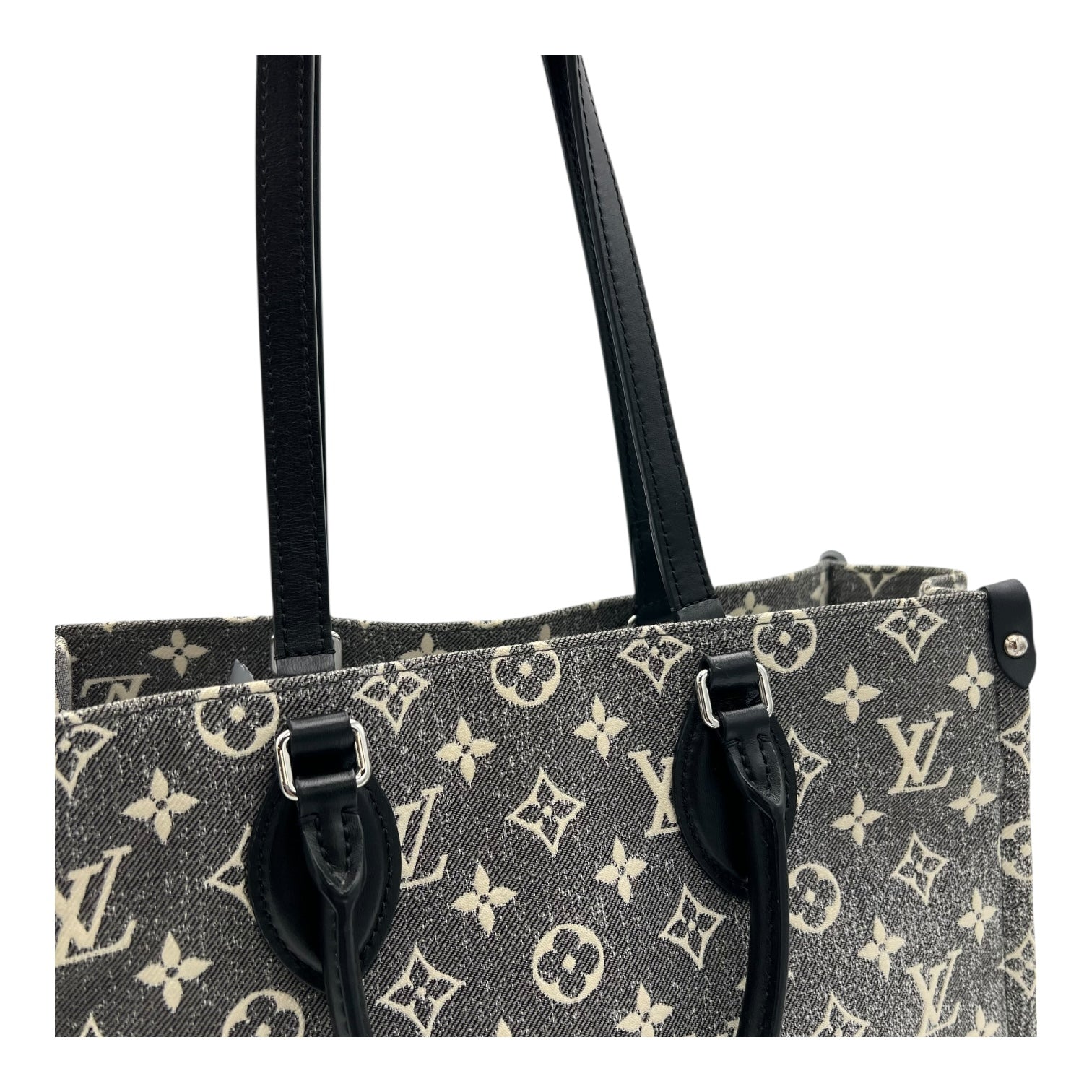 Louis Vuitton OnTheGo Top Handle Bag Black in Denim, Silver hardware_6