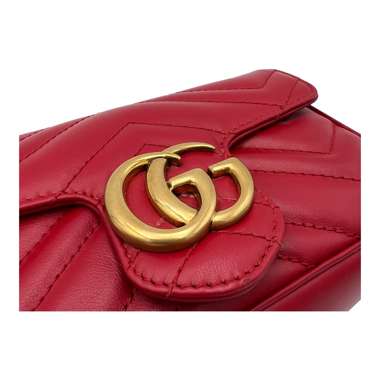 Gucci GG Marmont Crossbody Bag Super Mini Red in Calfskin, Gold hardware_6