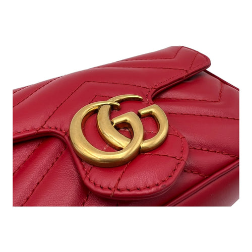 Gucci GG Marmont Crossbody Bag Super Mini Red in Calfskin, Gold hardware_6
