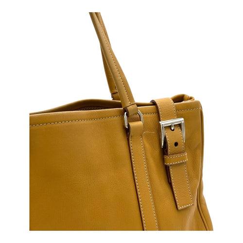 Prada Logo Shoulder Bag Yellow in Calfskin, Silver hardware_6