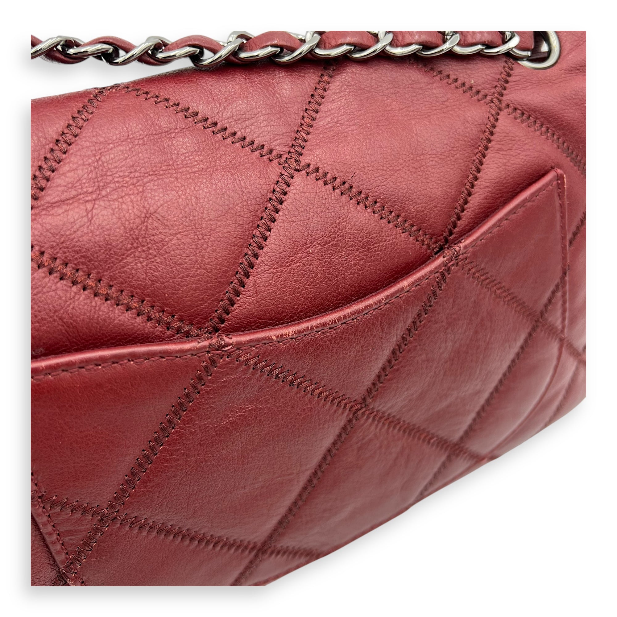 Chanel Classic Diamond Stitch Quilted Red Shoulder Bag in Calfskin, Ruthenium hardware_12
