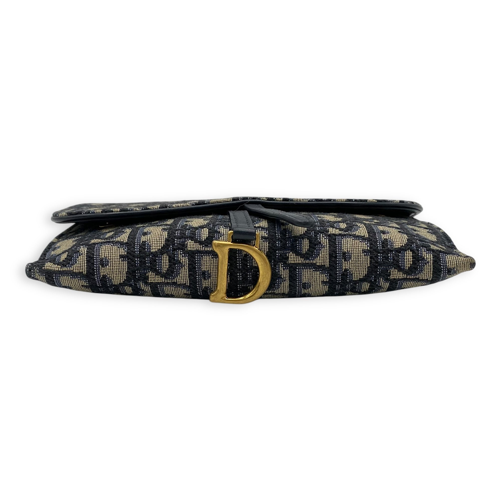 Christian Dior Saddle Wallet On Chain Blue in Jacquard, Gold hardware_5