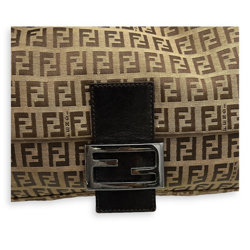 Fendi Baguette Shoulder Bag Brown in Jacquard, Silver hardware_9
