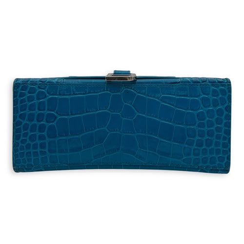 Balenciaga Hourglass Top Handle Bag Blue in Crocodile Embossed Calfskin, Silver hardware_5