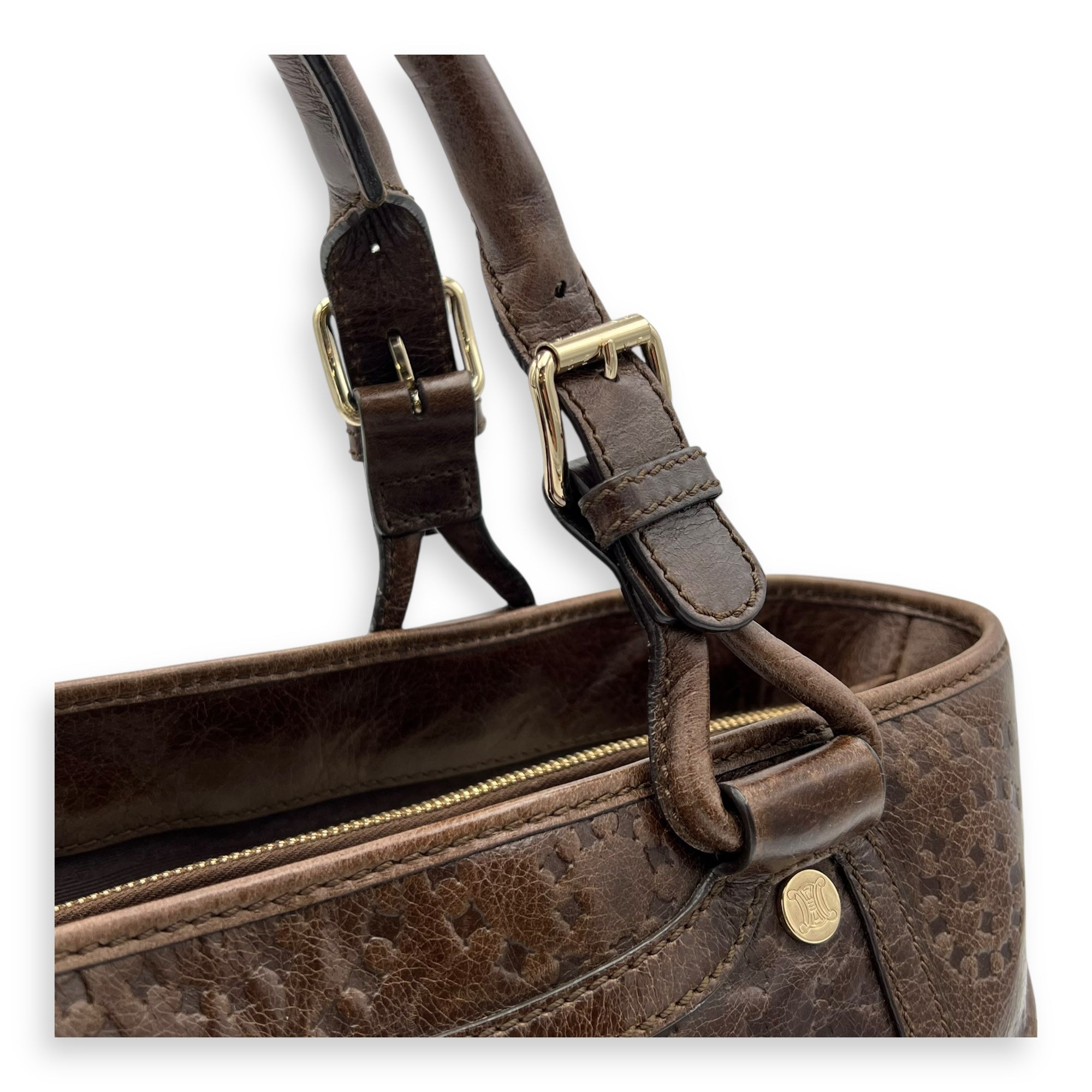 Celine Boogie Top Handle Bag Brown in Calfskin, Gold hardware_6