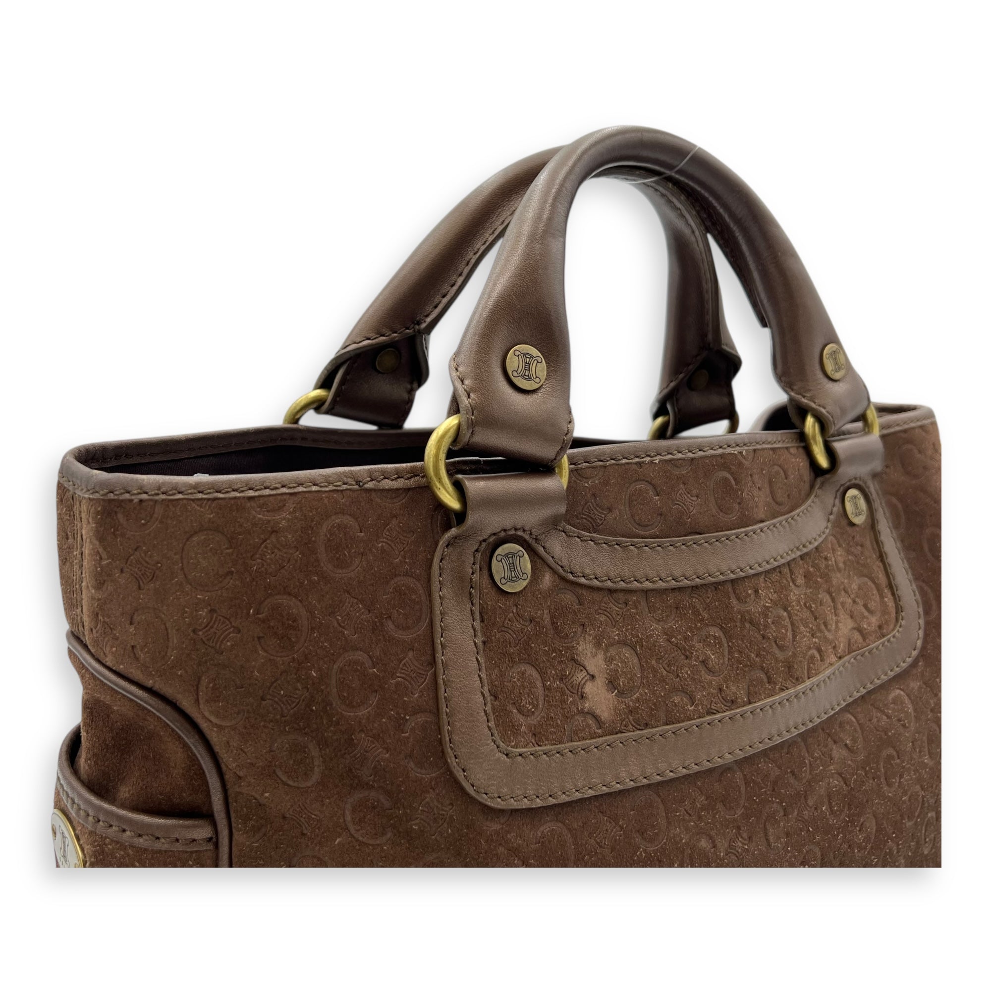Celine Boogie Top Handle Bag Brown in Suede Leather, Gold hardware_6
