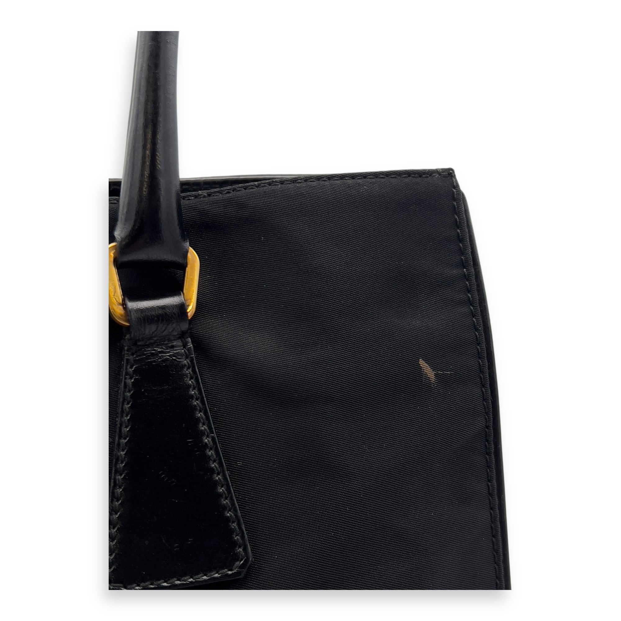 Prada Logo Tote Bag Black in Nylon, Gold hardware_6