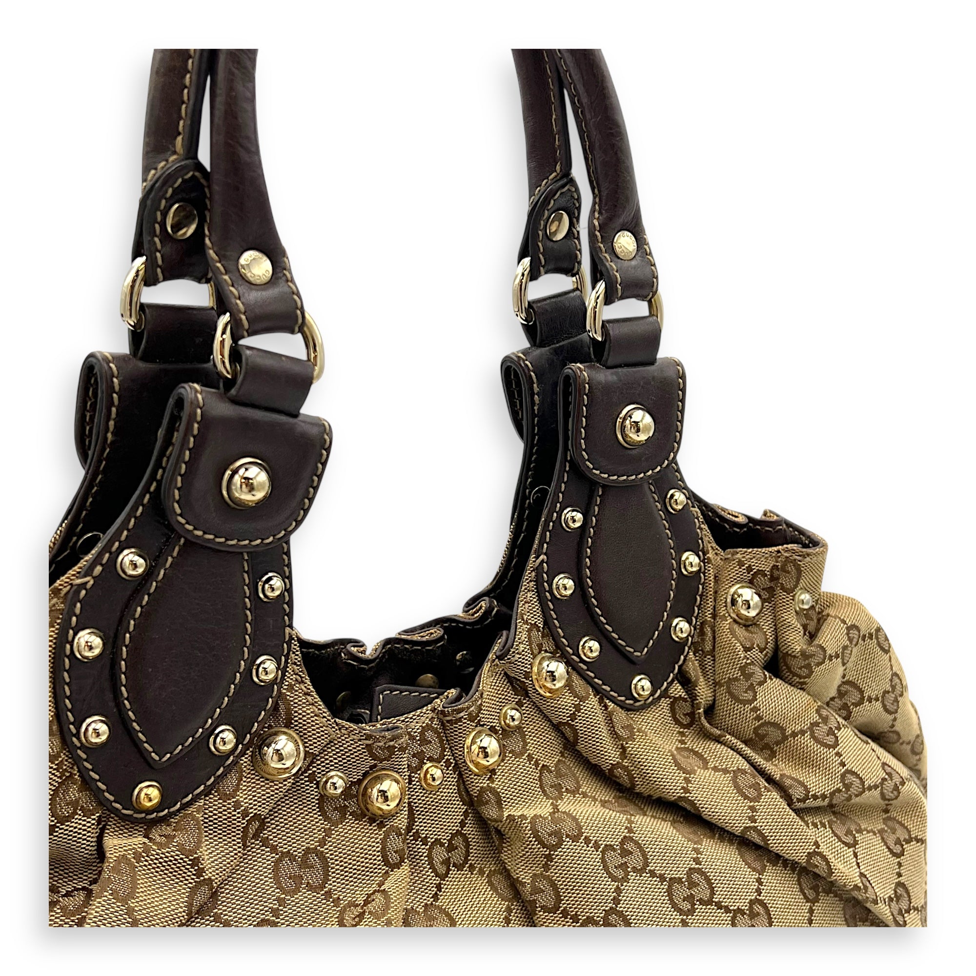 Gucci Pelham Shoulder Bag Brown in Canvas, Gold hardware_6