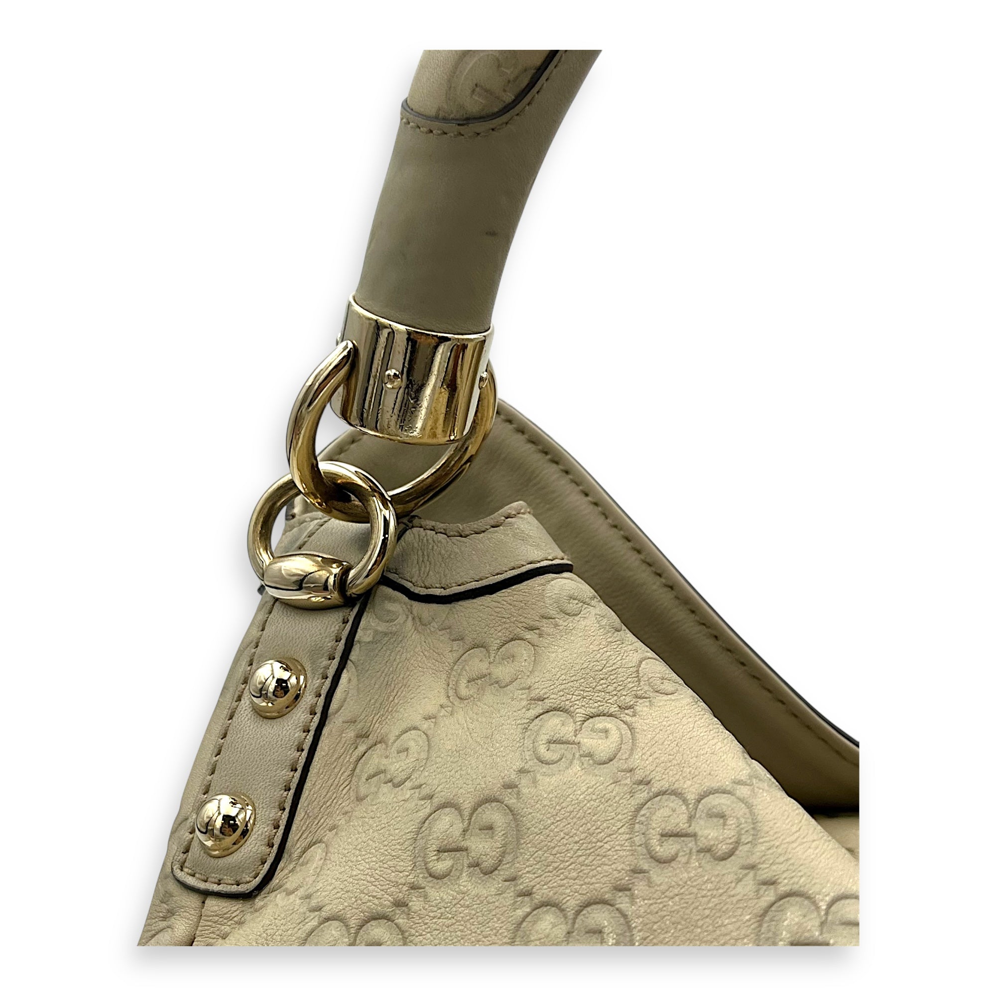 Gucci Babouska Indy White Top Handle Bag in Guccissima Leather, Gold hardware_6