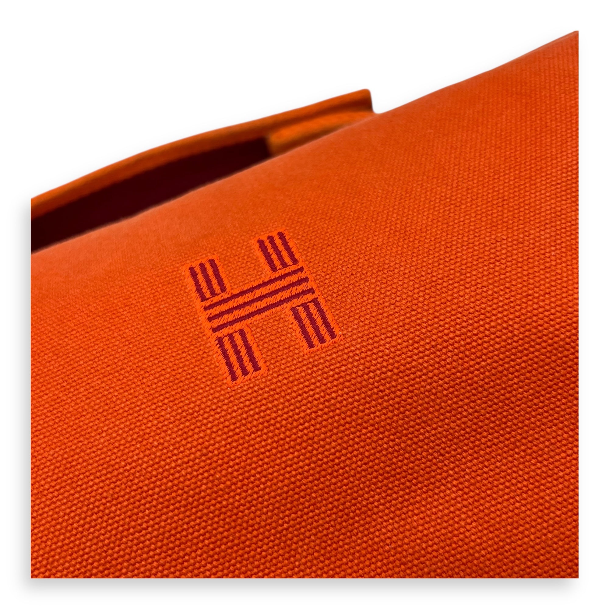 Hermès bride a brac GM Orange Pouch in Canvas, Silver hardware_6