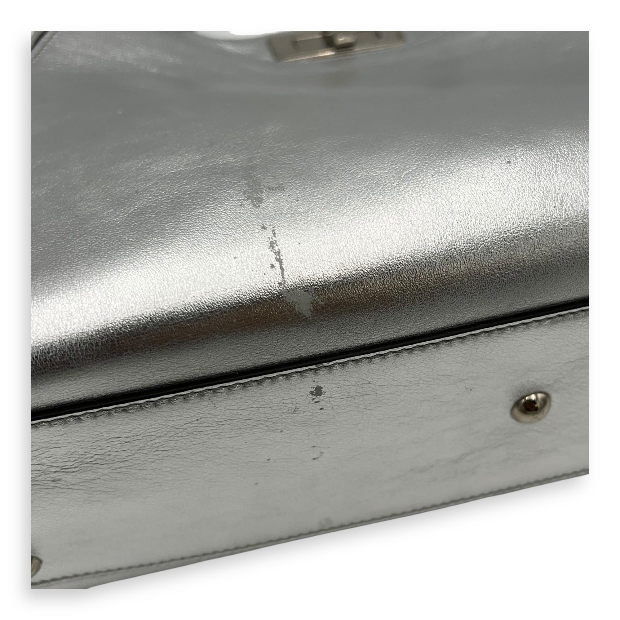 Fendi Peekaboo Top Handle Bag Silver in Calfskin, Silver hardware_6