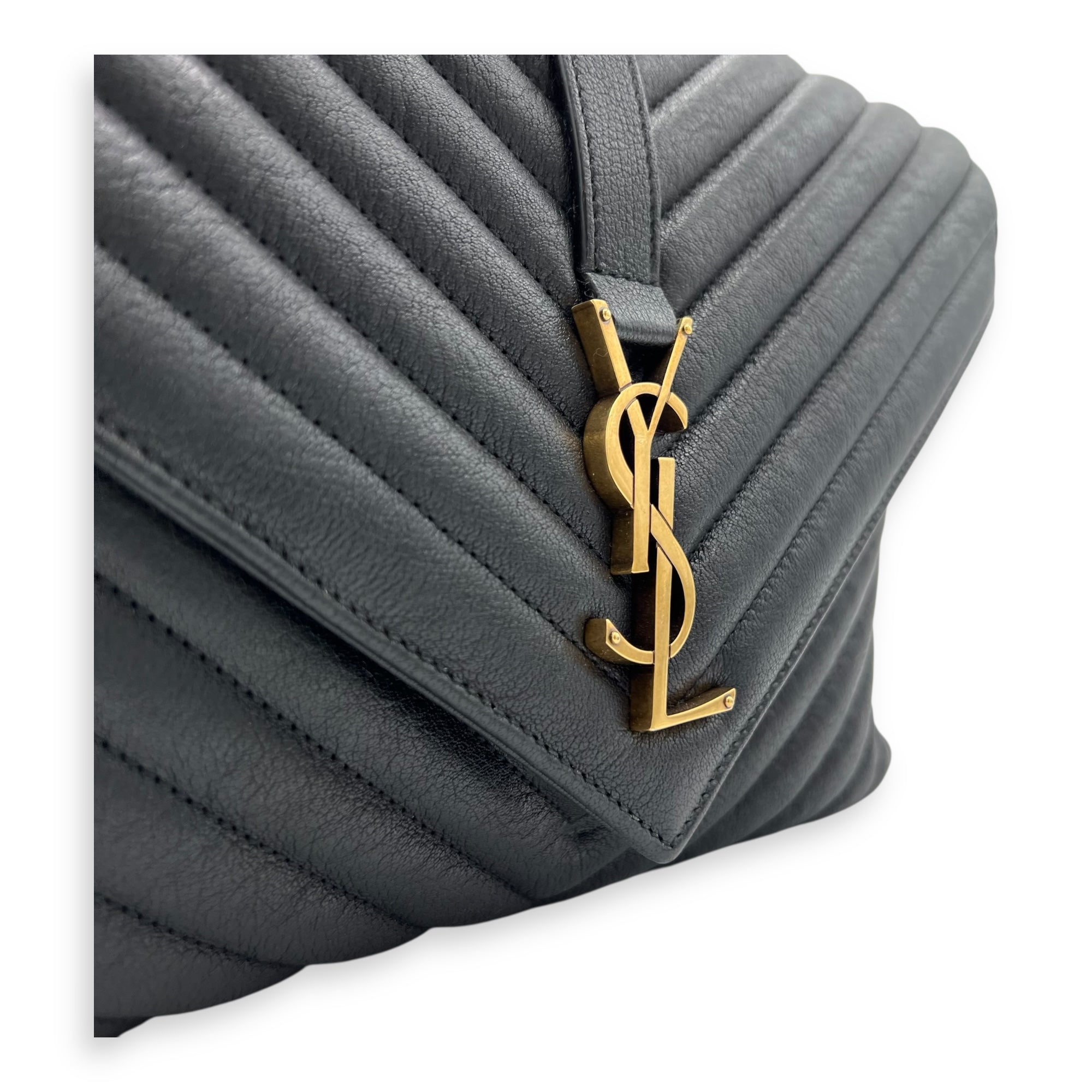 Saint Laurent College Top Handle Bag Black in Calfskin, Gold hardware_6