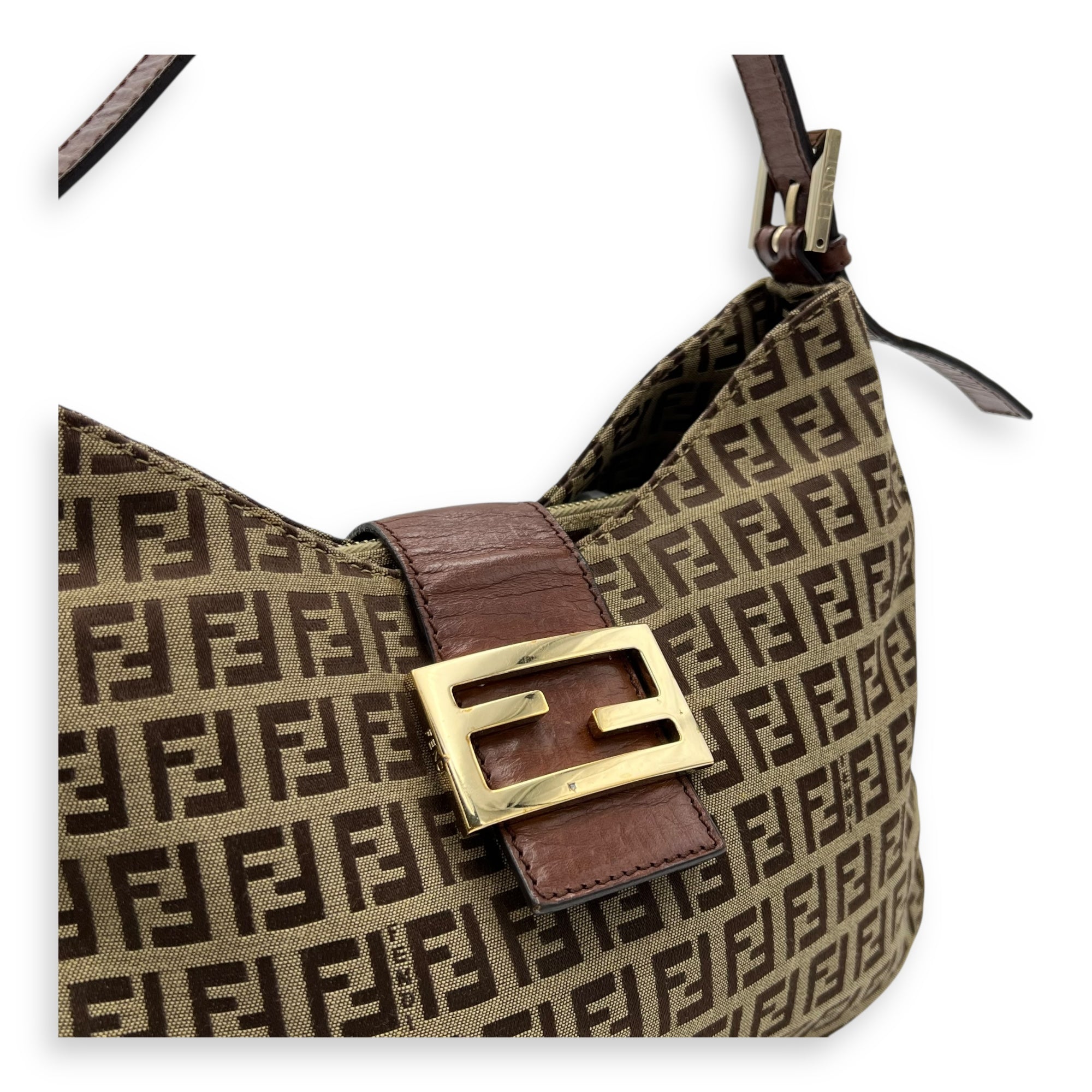Fendi Vintage FF Shoulder Bag Brown in Jacquard, Gold hardware_6