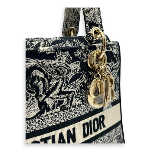 Christian Dior Lady Dior Medium Blue Top Handle Bag in Jacquard, Gold hardware_6