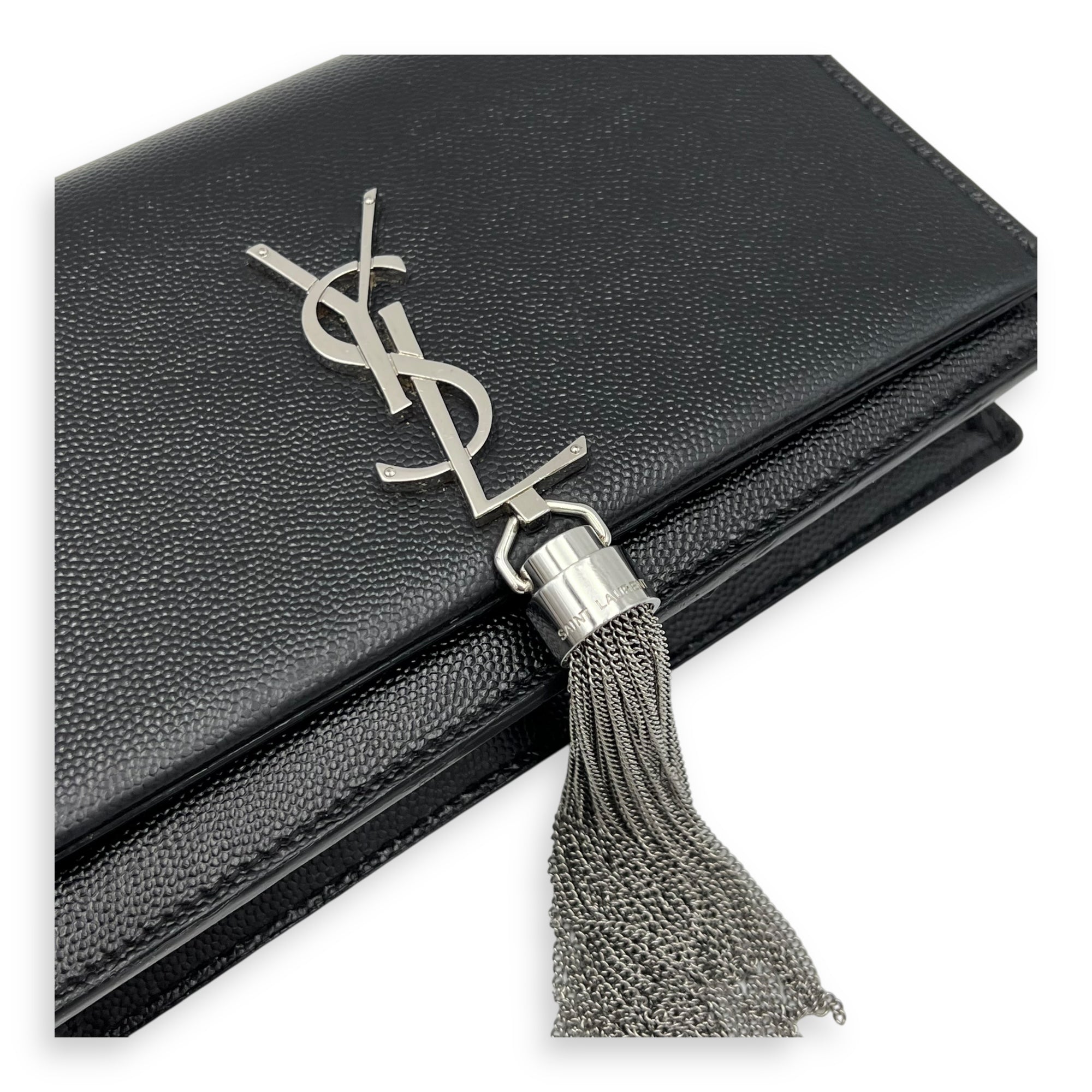 Saint Laurent Kate Wallet On Chain Black in Caviar Leather, Silver hardware_6