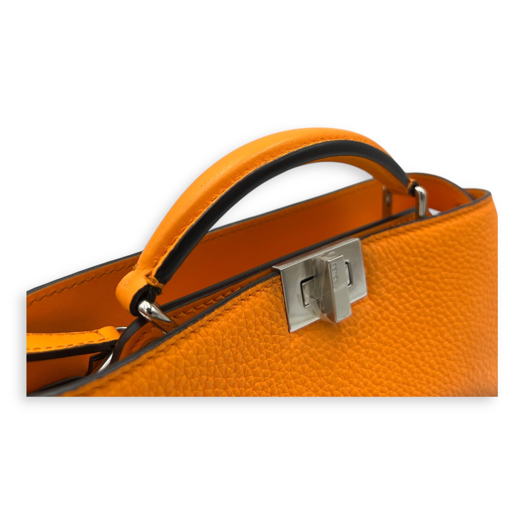 Fendi Peekaboo Iseeu XCross Small Orange Crossbody Bag in Calfskin, Silver hardware_6