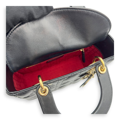 Christian Dior Lady Dior Small Black Top Handle Bag in Lambskin, Gold hardware_6