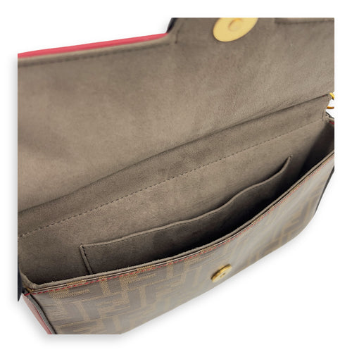 Fendi Double F Shoulder Bag Brown in Coated Canvas, Gold hardware_4