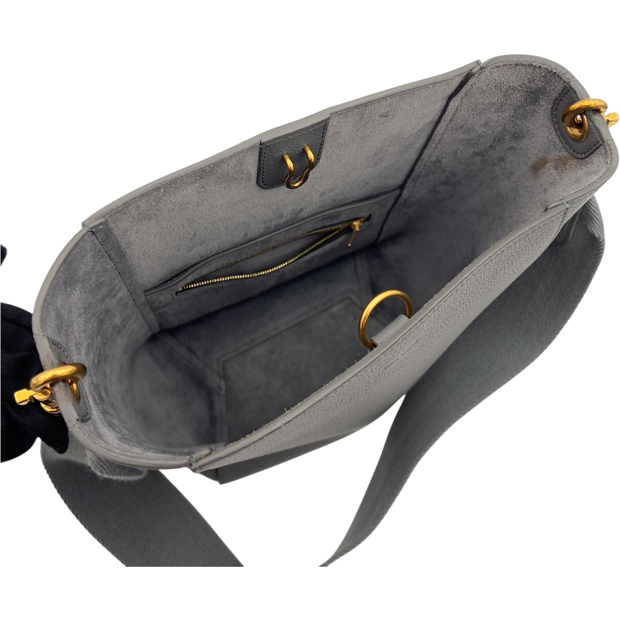 Celine Sangle Shoulder Bag Grey in Calfskin, Gold hardware_3