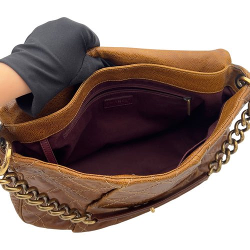 Chanel CC Shoulder Bag Brown in Calfskin, Gold hardware_8