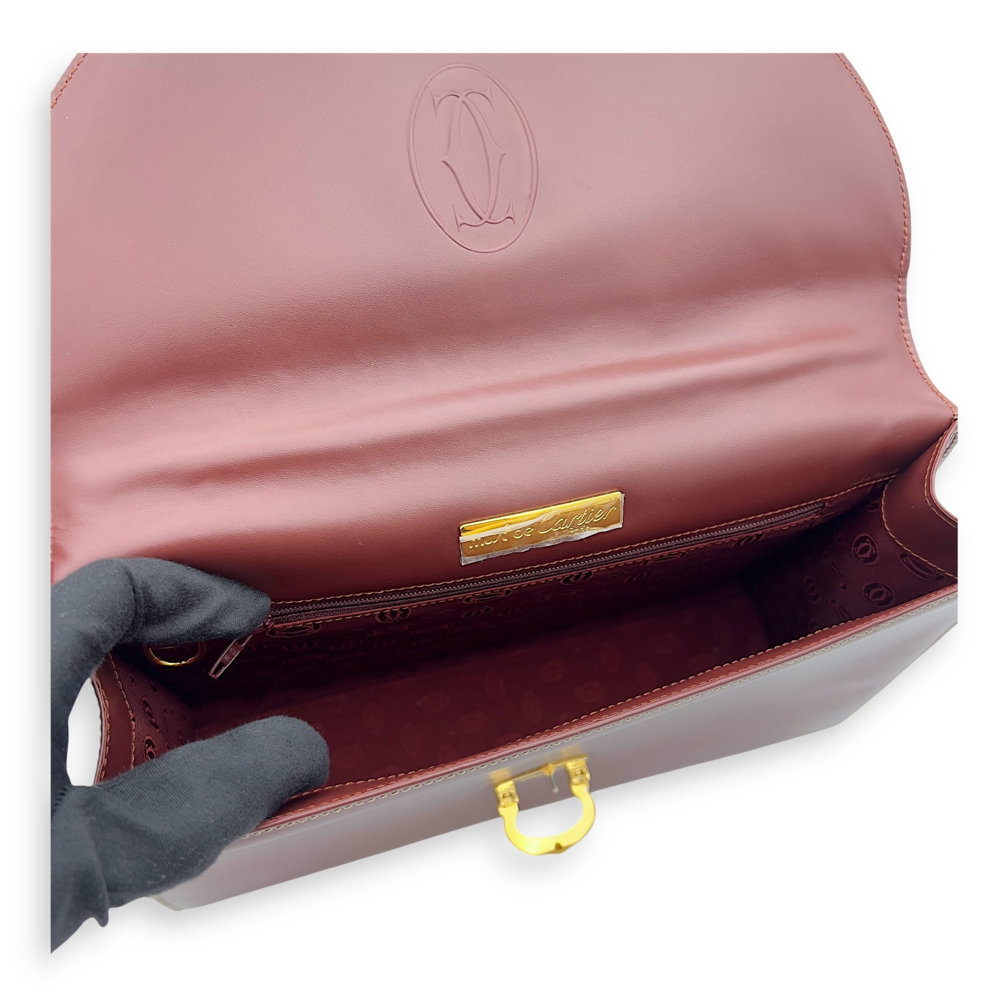 Cartier Vintage Top Handle Bag Red in Calfskin, Gold hardware_6
