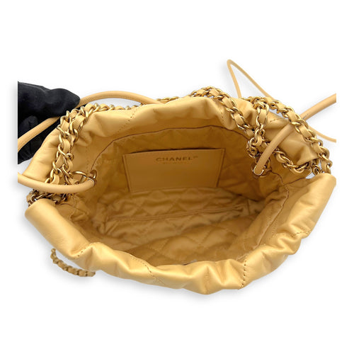 Chanel 22 Tote Shoulder Bag Mini Beige in Lambskin, Gold hardware_6