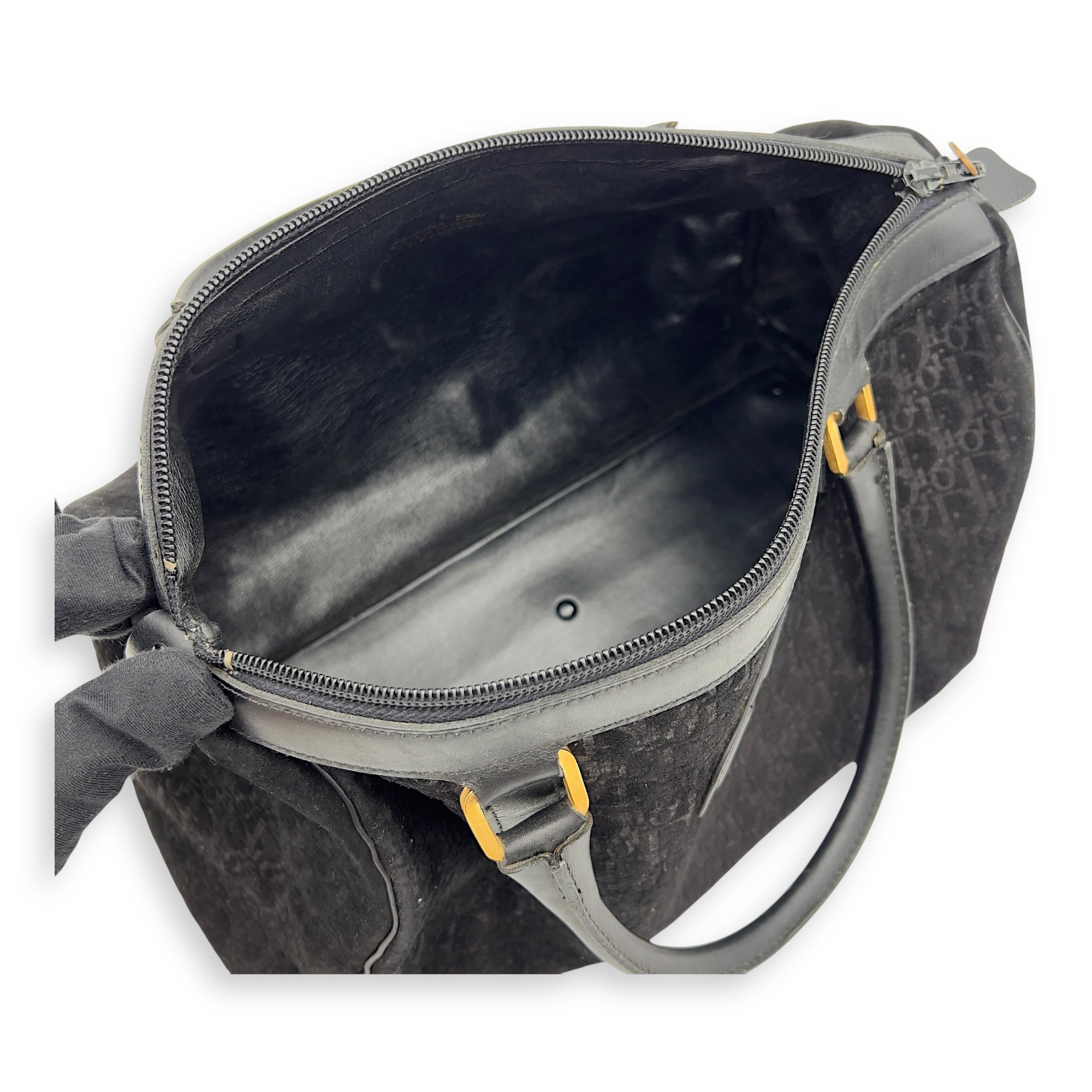 Christian Dior Vintage Top Handle Bag Black in Suede Leather, Gold hardware_6