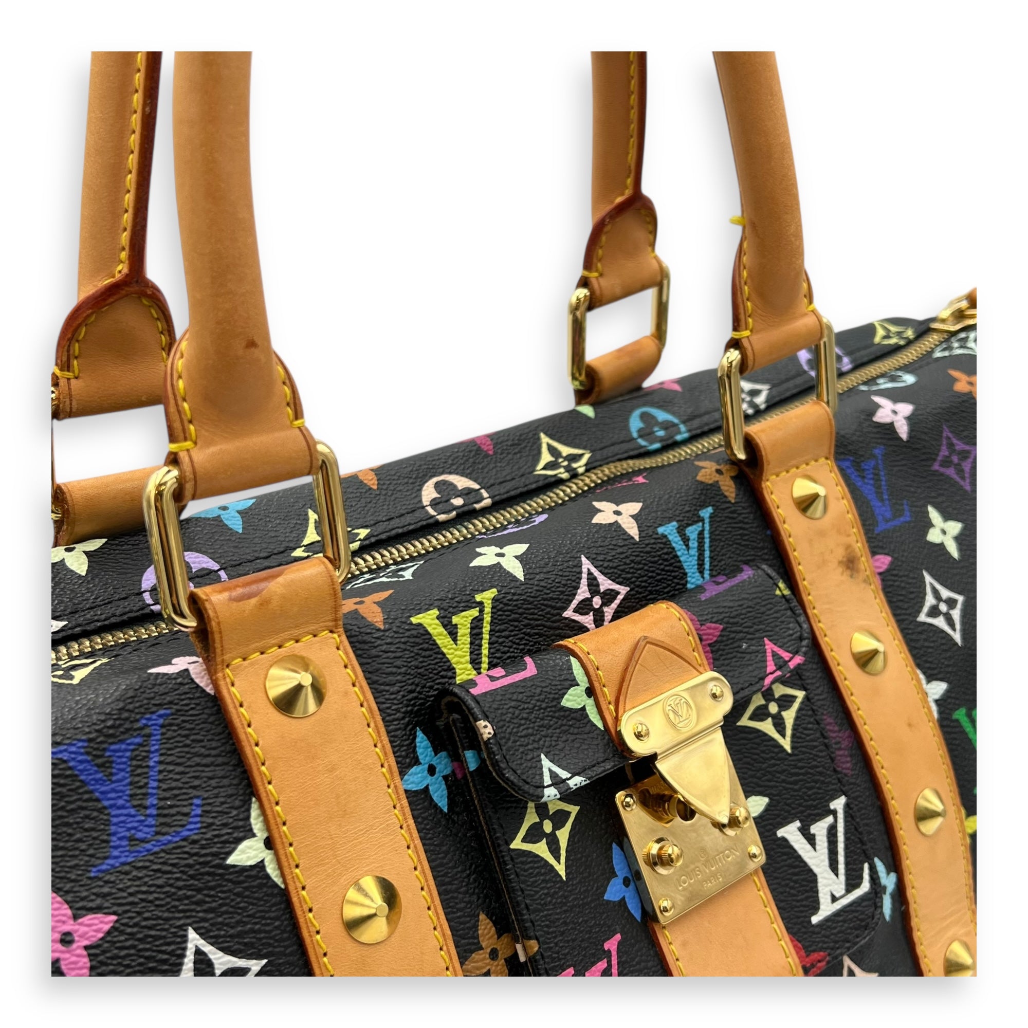 Louis Vuitton Keepall Top Handle Bag Multi-colour in Coated Canvas, Gold hardware_6
