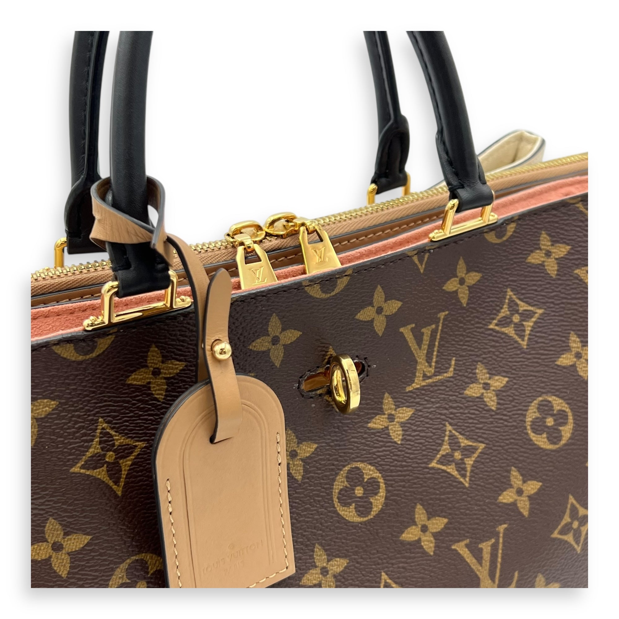 Louis Vuitton Millefeuille Top Handle Bag Brown in Monogram Coated Canvas, Gold hardware_6