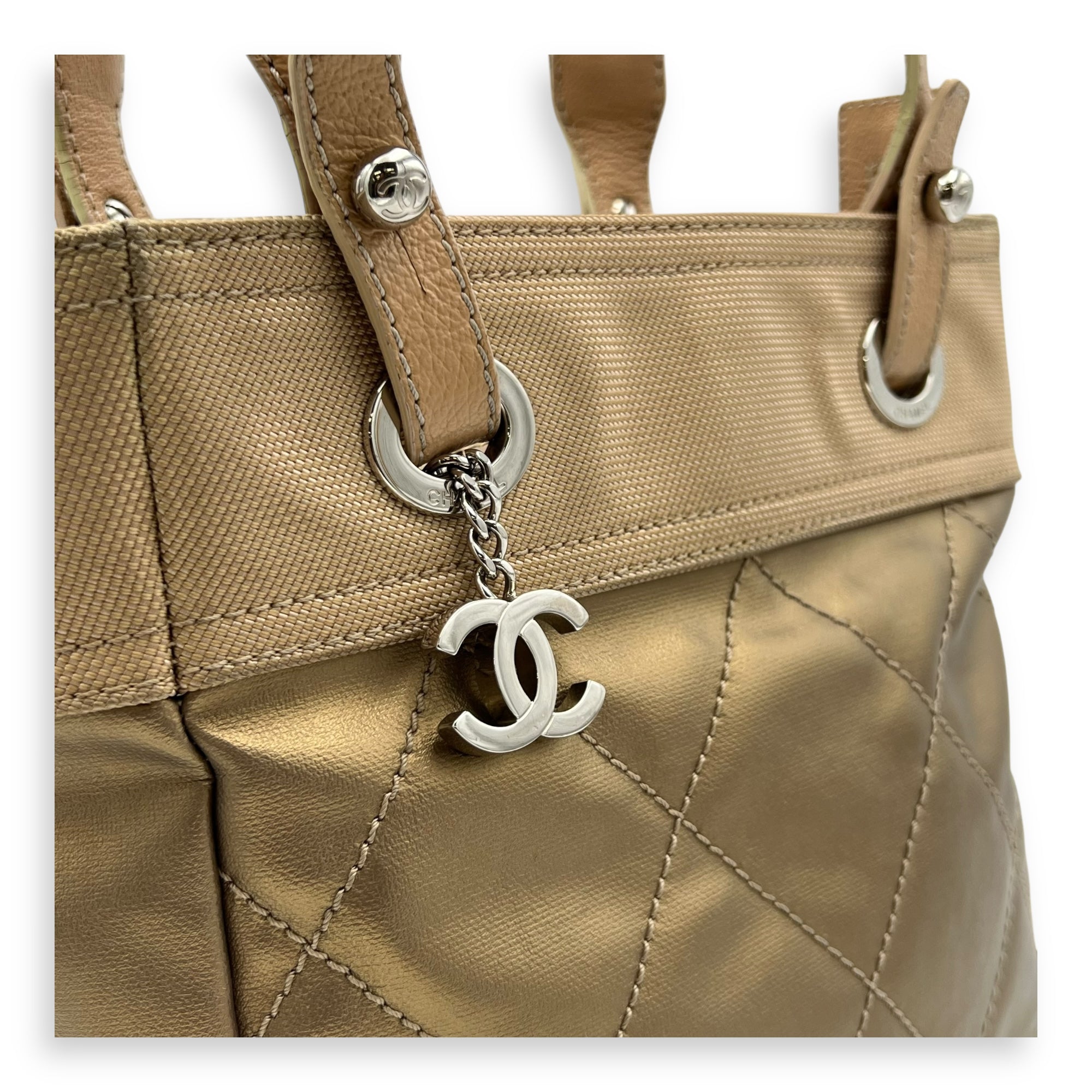 Chanel Biarritz Tote Bag Gold in Calfskin, Silver hardware_6