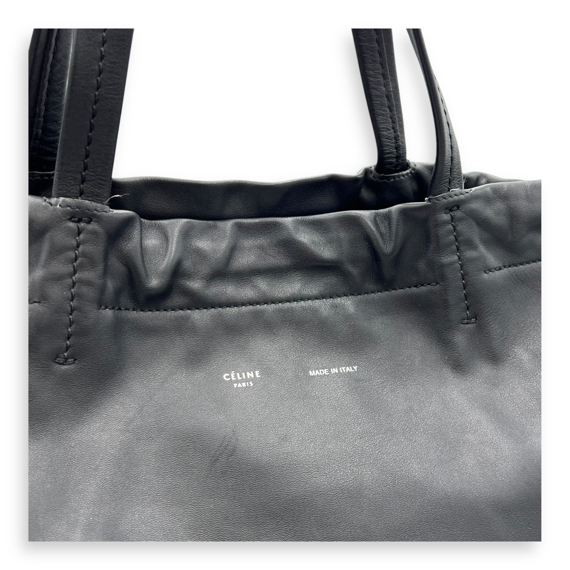 Celine Drawstring Top Handle Bag Black in Calfskin, Silver hardware_6
