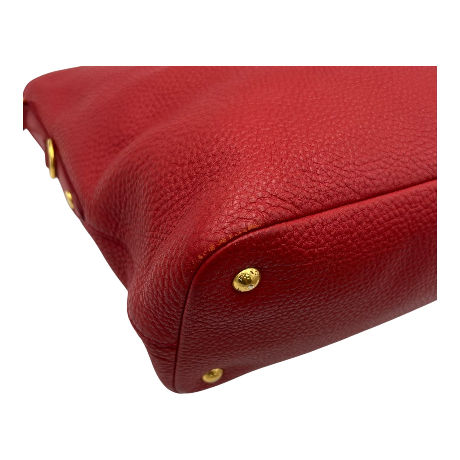 Prada Logo Top Handle Bag Red in Calfskin, Gold hardware_9