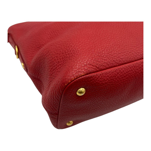Prada Logo Top Handle Bag Red in Calfskin, Gold hardware_9