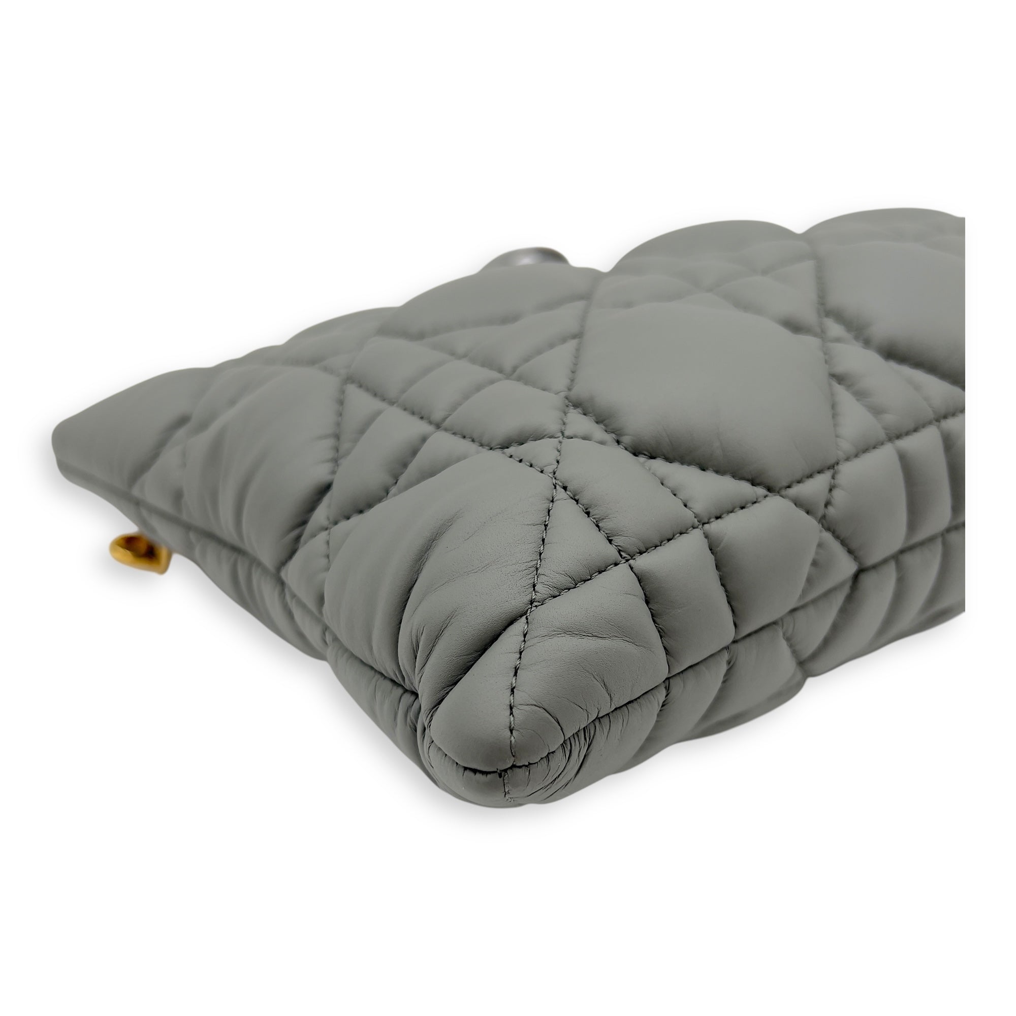Christian Dior Caro Pouch Grey in Cannage Quilted Padded, Gold hardware_6
