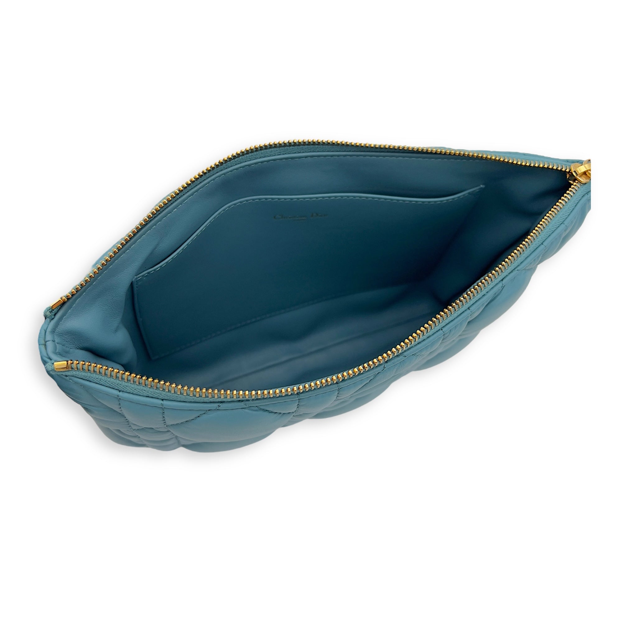 Christian Dior Caro Pouch Blue in Cannage Quilted Padded, Gold hardware_4