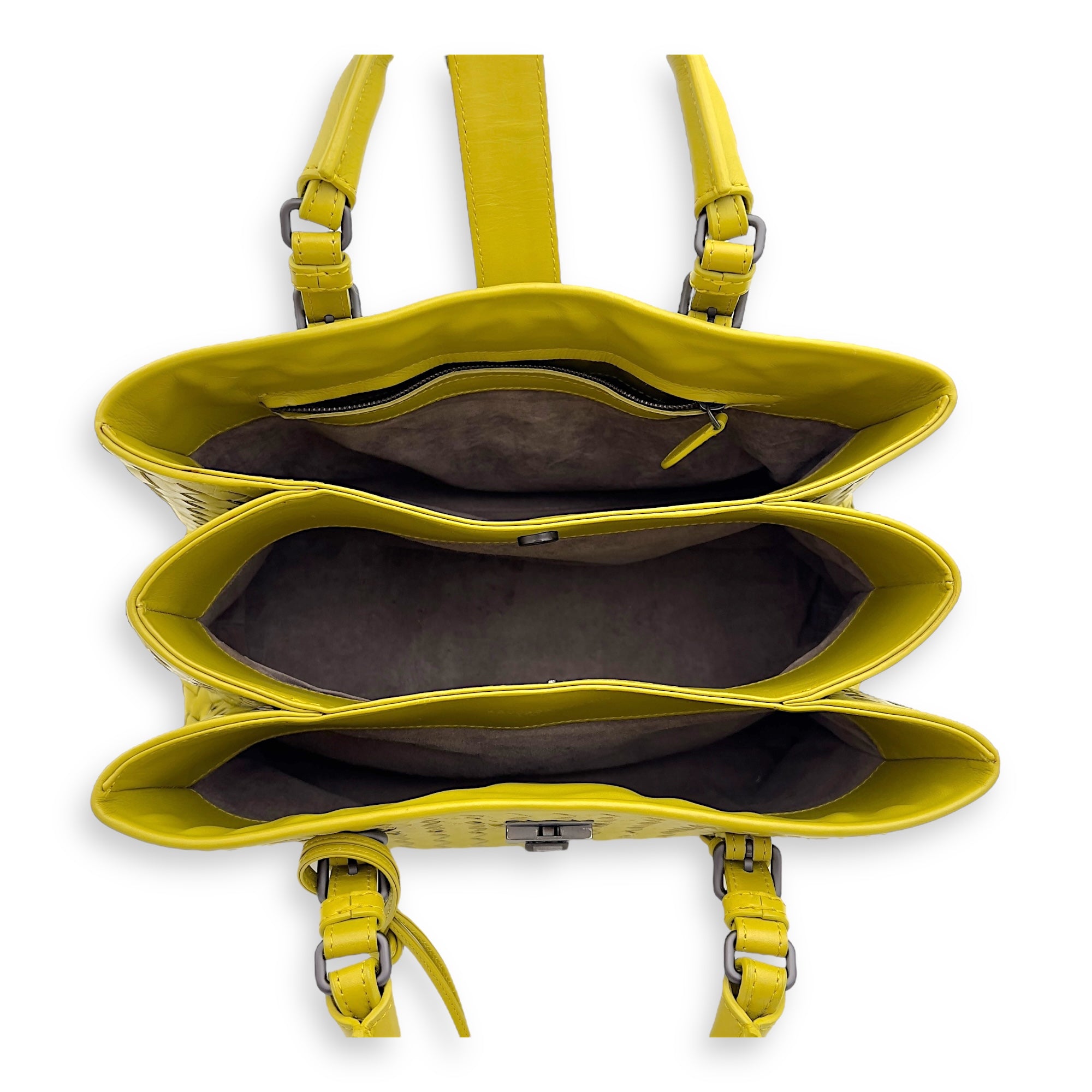 Bottega Veneta Roma Top Handle Bag Green in Calfskin, Ruthenium hardware_3