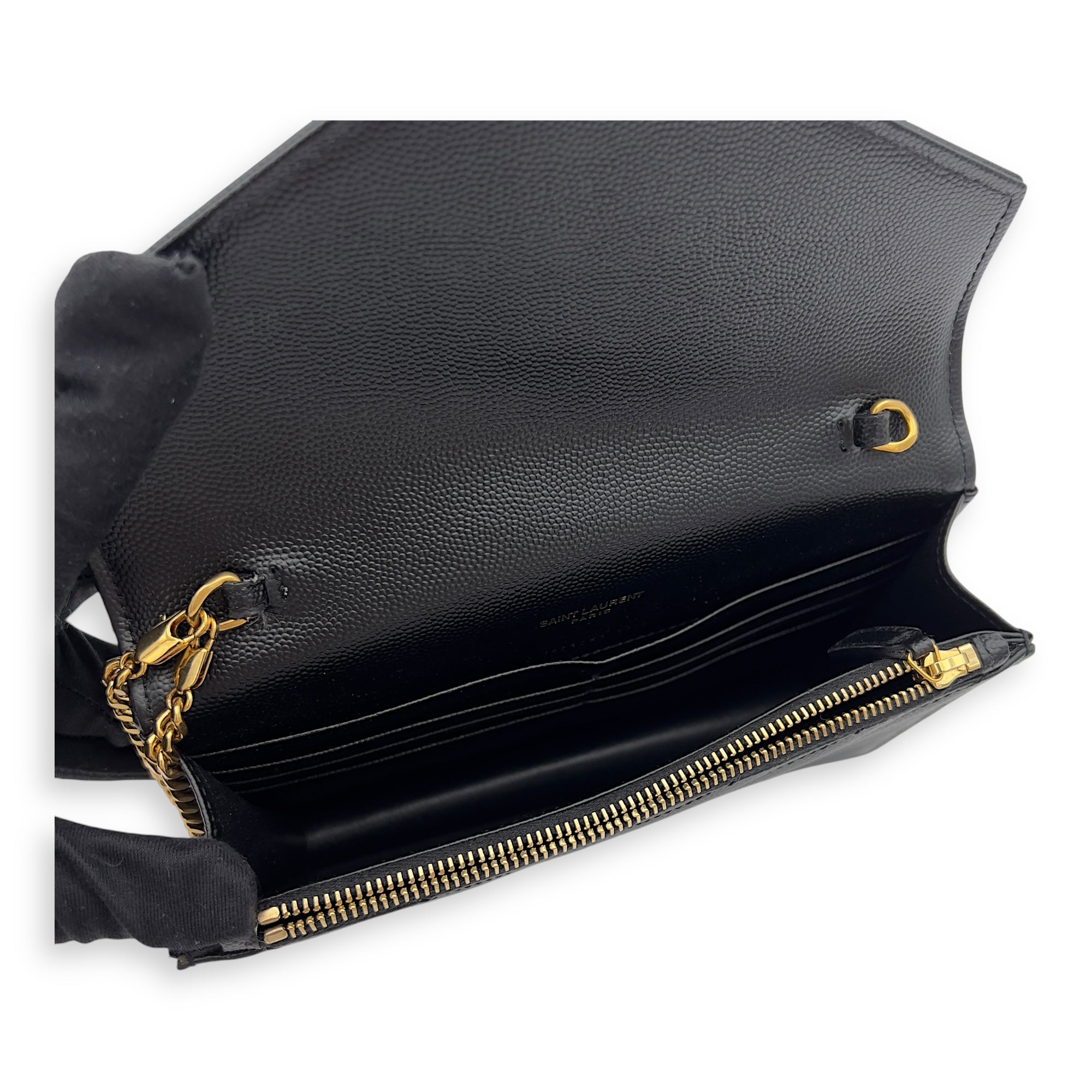 Saint Laurent Cassandra Wallet On Chain Black in Caviar Leather, Gold hardware_3