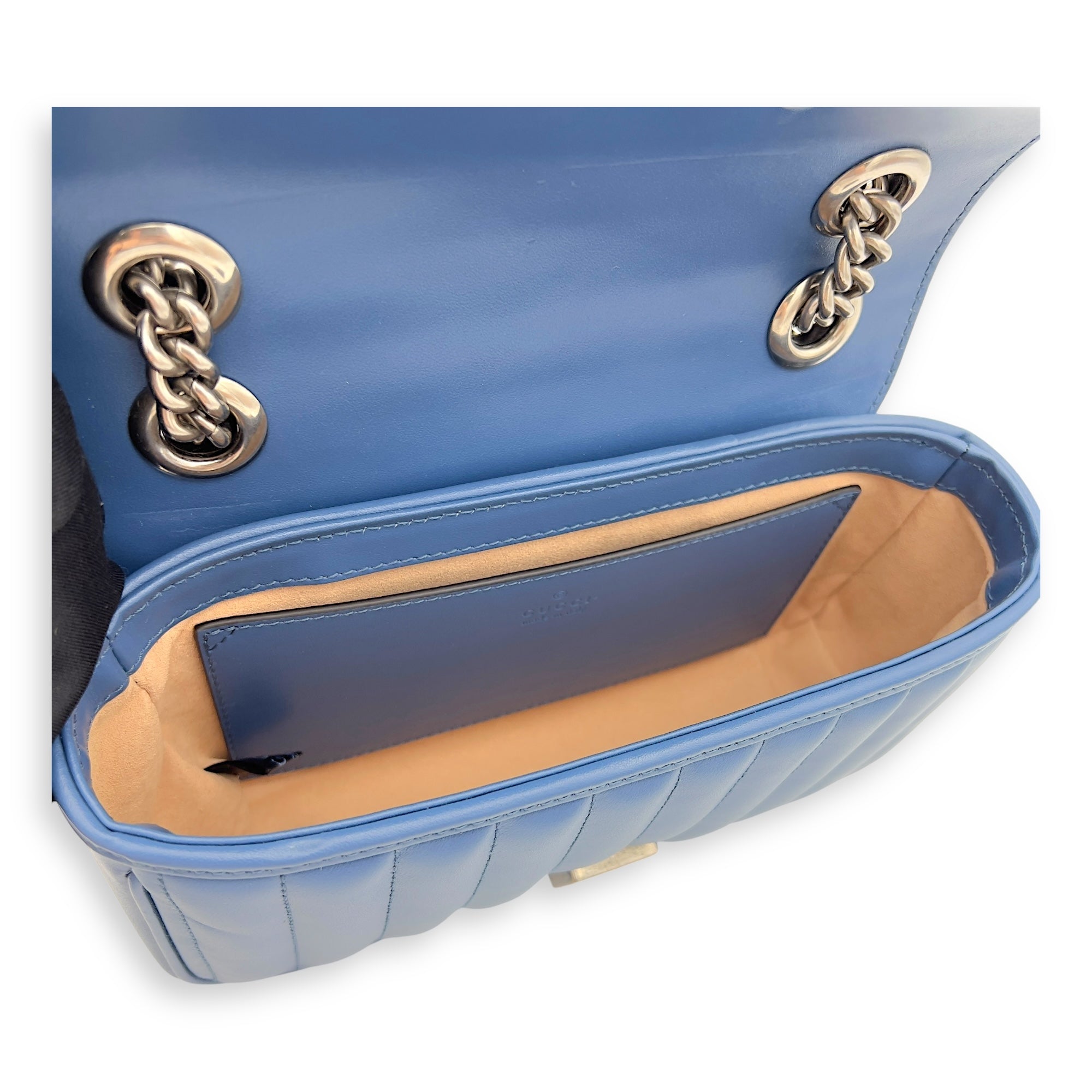 Gucci GG Marmont Shoulder Bag Blue in Calfskin, Ruthenium hardware_6