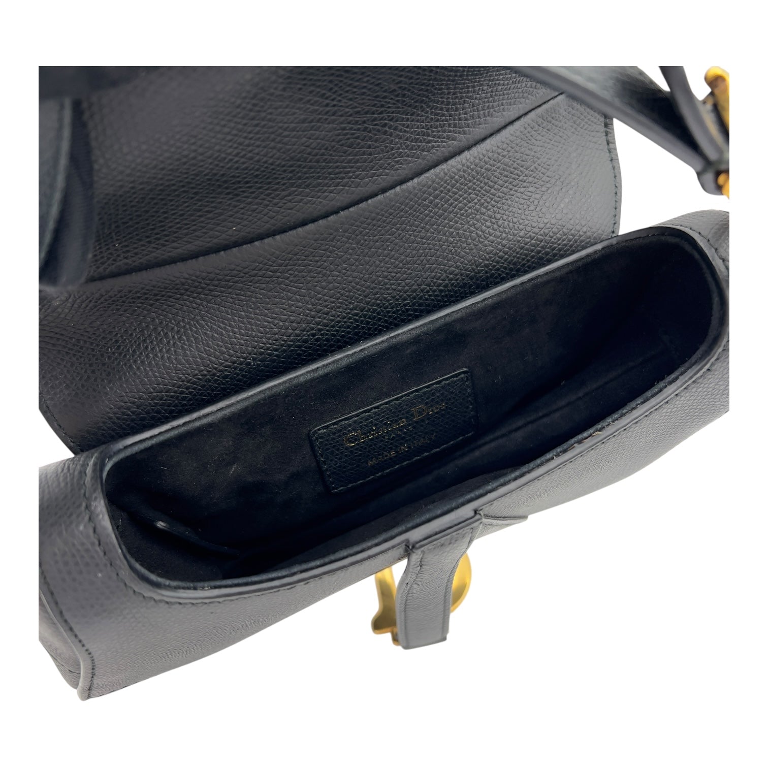 Christian Dior Saddle with Strap Mini Black Crossbody Bag in Calfskin, Brushed Gold hardware_8