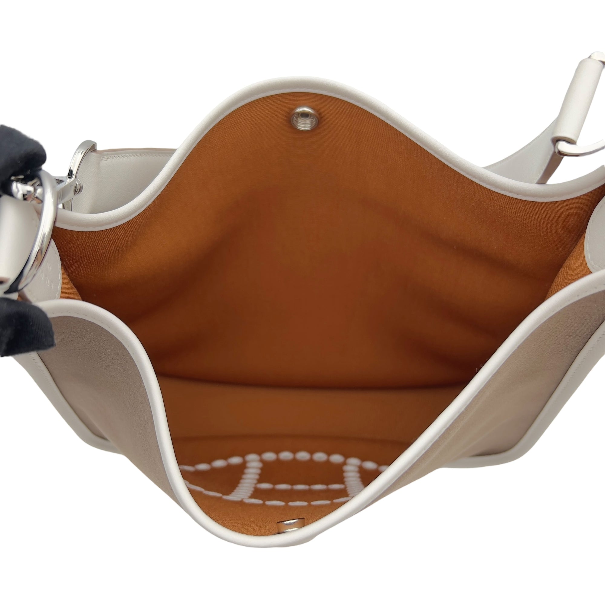 Hermès Evelyne Neo Etoupe-Dune/Gris Pale in Toile Officier Bicolore/Veau Swift, Palladium hardware_6