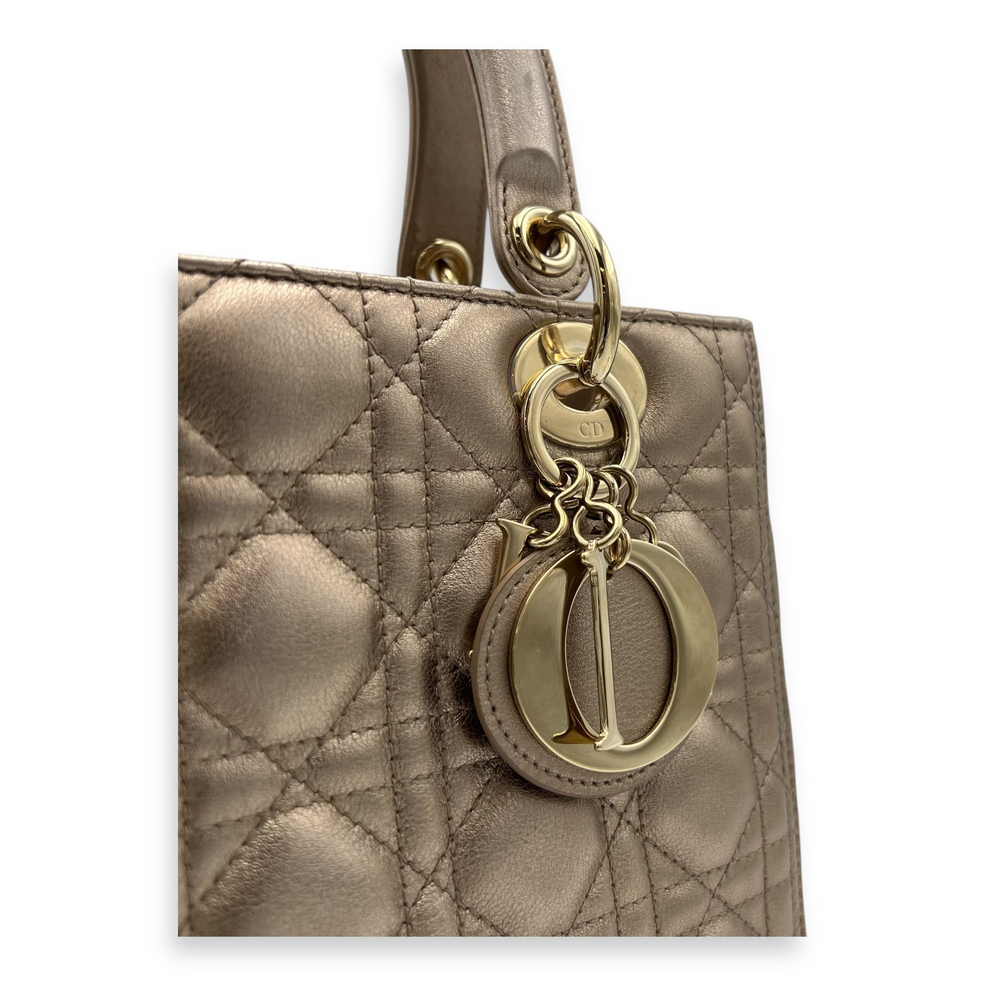 Christian Dior Lady Dior Medium Bronze Top Handle Bag in Lambskin, Gold hardware_6