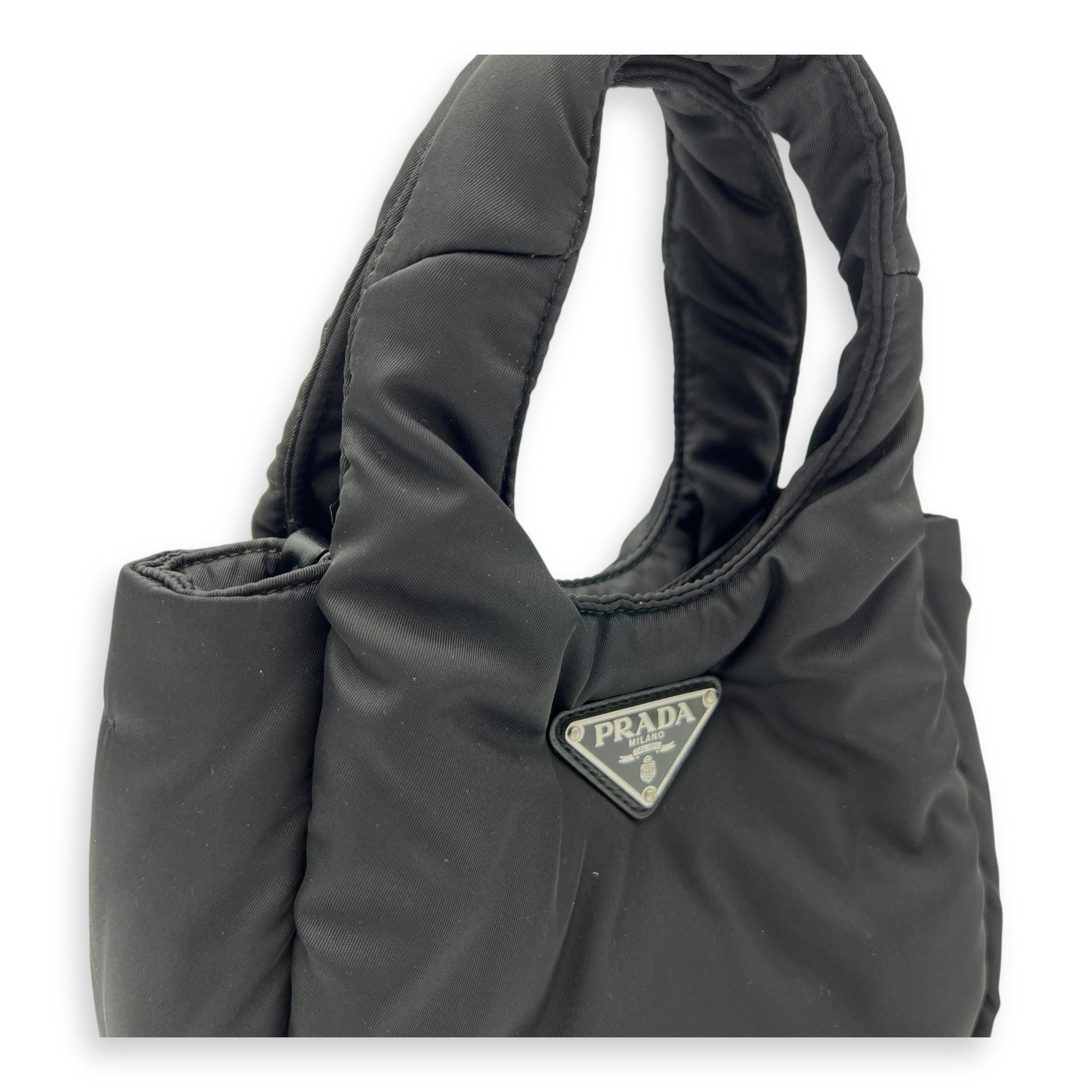 Prada Re-Nylon Padded Black Top Handle Bag in Nylon, Silver hardware_6