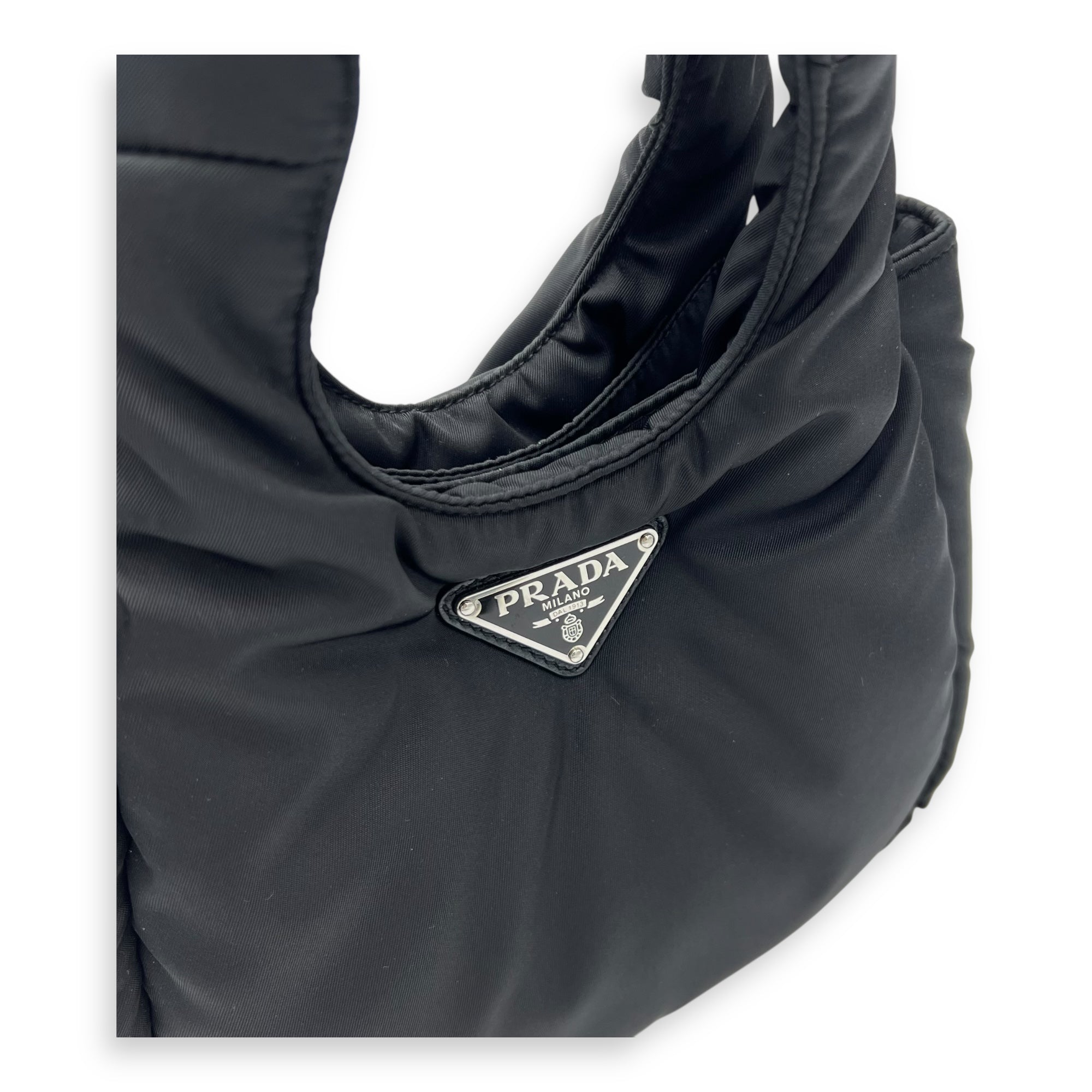 Prada Re-Nylon Padded Black Top Handle Bag in Nylon, Silver hardware_6