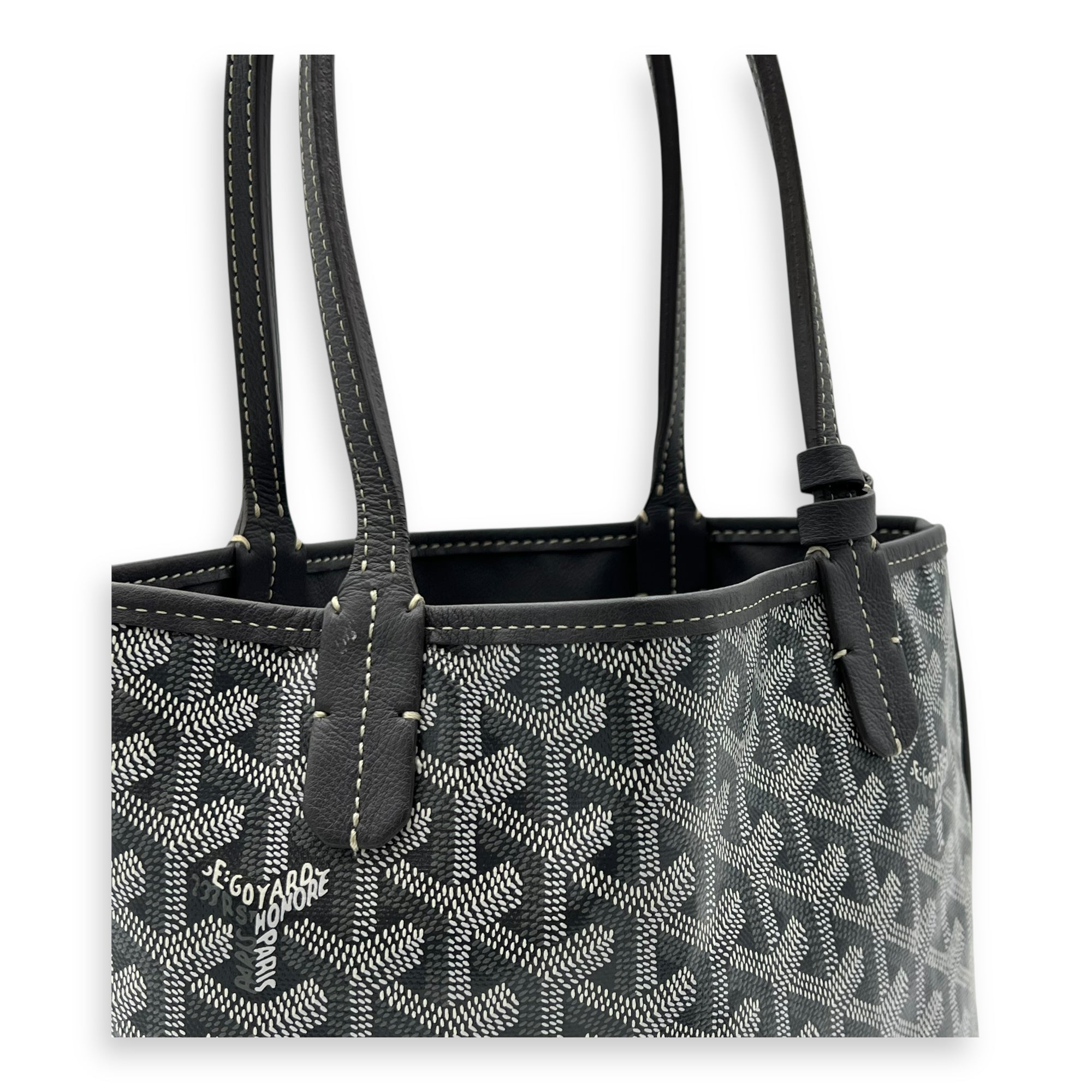 Goyard Anjou Mini Grey Tote Bag in Coated Canvas, Silver hardware_6
