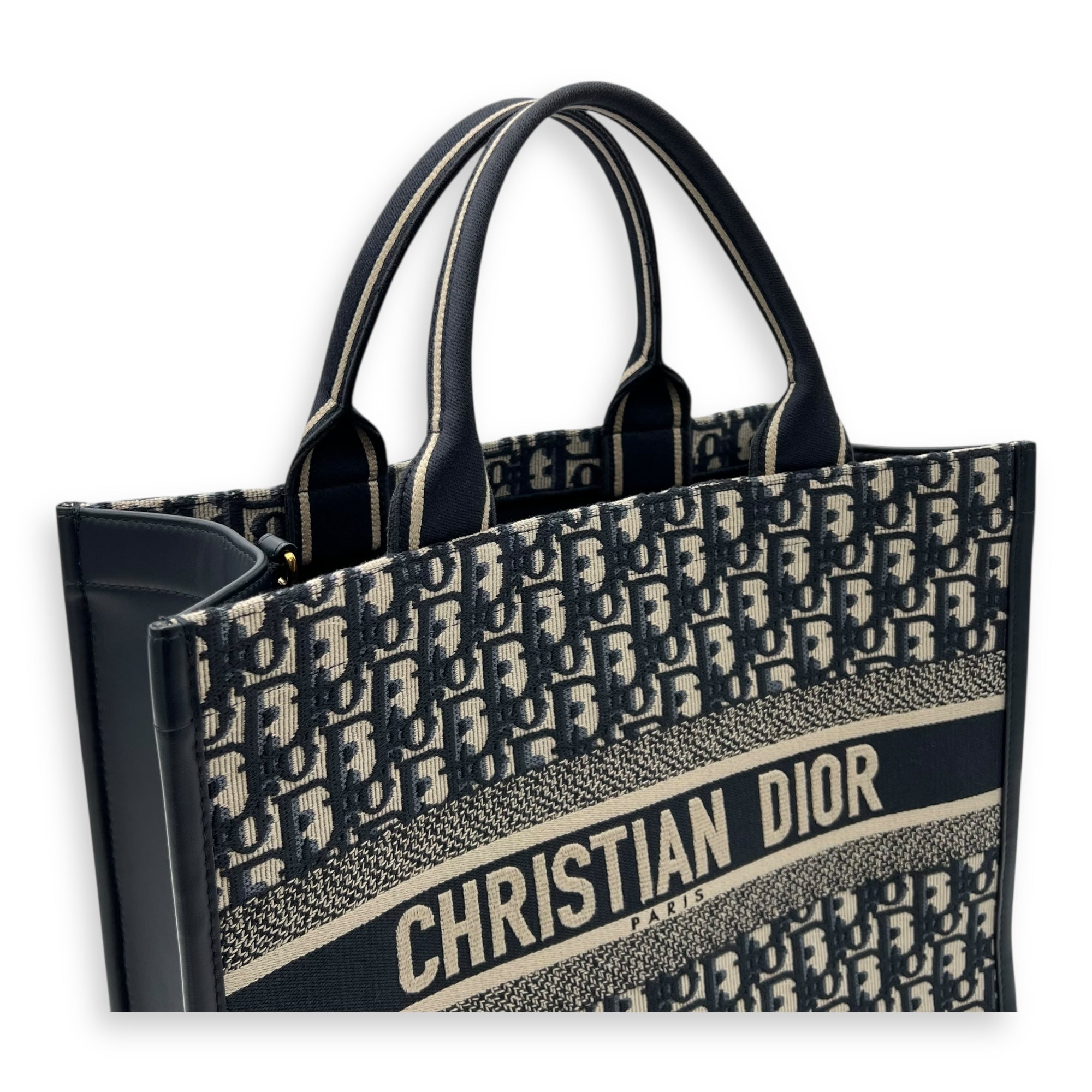 Christian Dior Book Tote Top Handle Bag Medium Blue in Canvas, Gold hardware_6