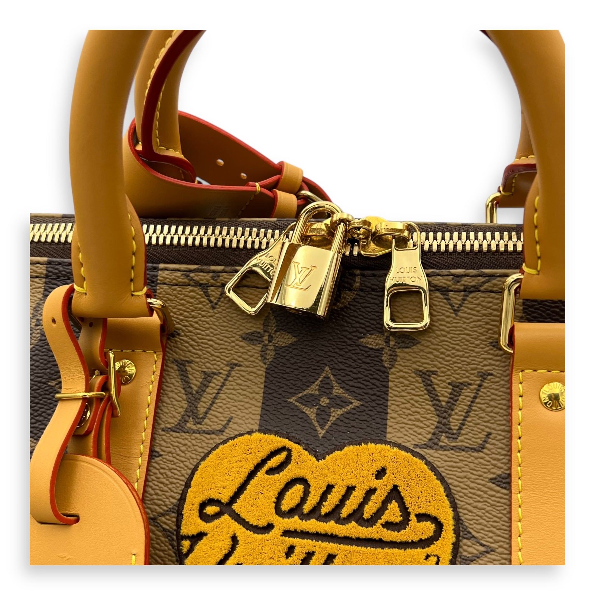 Louis Vuitton NIGO Keepall Bandouliere 50 Brown Top Handle Bag in Coated Canvas, Gold hardware_6