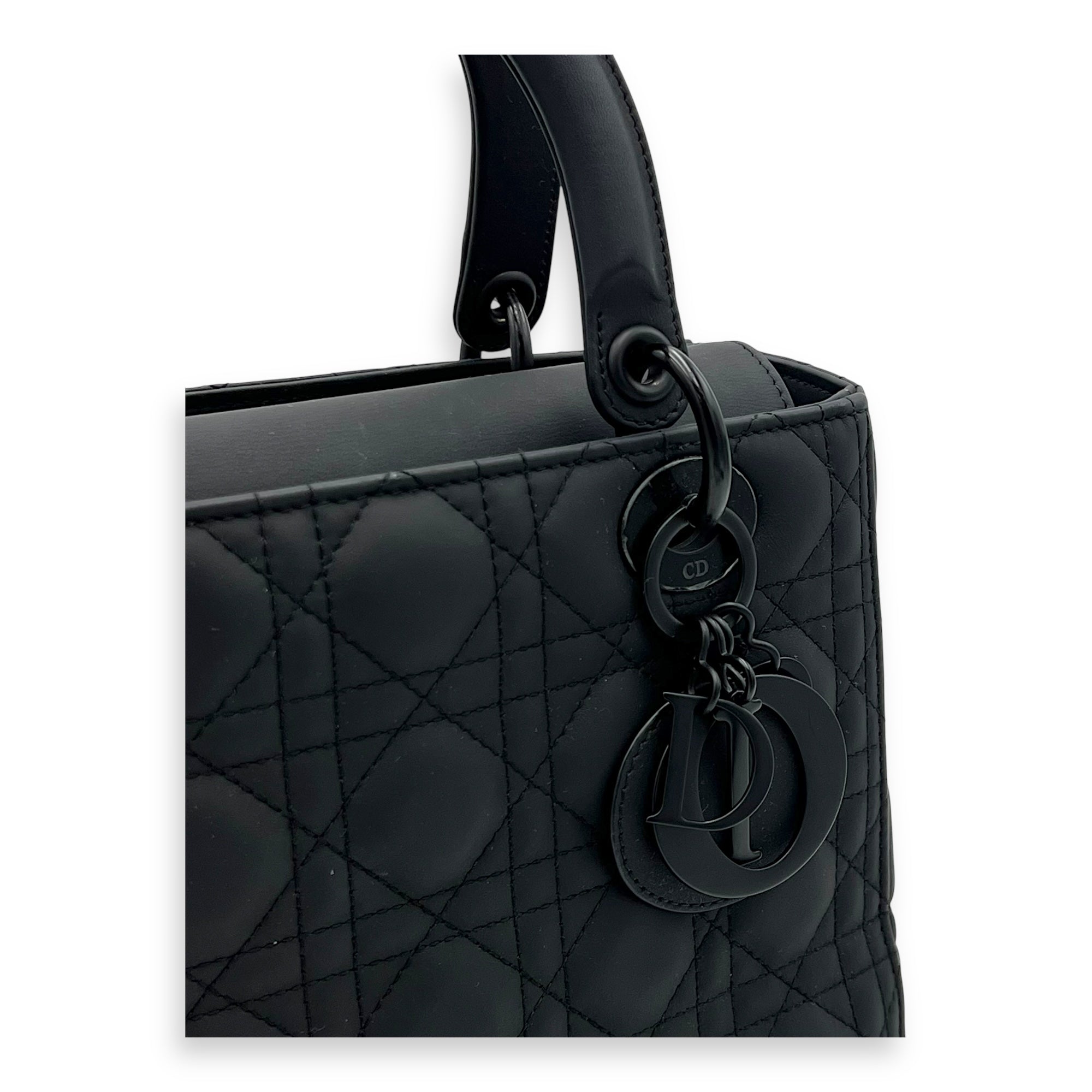 Christian Dior Lady Dior Top Handle Bag Medium Ultramatte in Lambskin, Lacquered Metal hardware_6